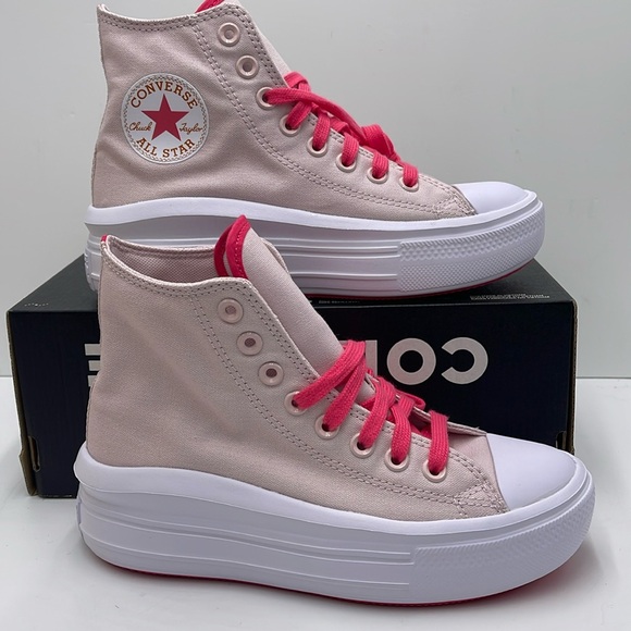 Converse WMNS CTAS MOVE HI BARELY ROSE/STRAWBERRY JAM A00865C Platforms Sneakers - Picture 2 of 16